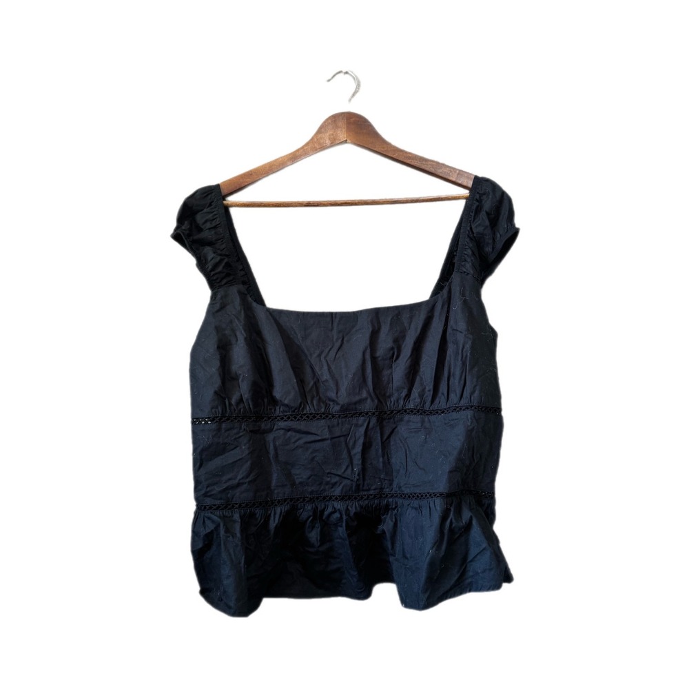 Wild Fable Peplum Top Women XXL Black Excellent Ruffle Eyelet Smocked Back